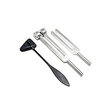 Set of Aluminum Sensory Tuning Forks in C 128 & C 512 and Tactical Black Taylor Percussion Hammer Mallet