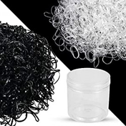 Pack of 2000 Black and Clear Elastic Hair Bands
