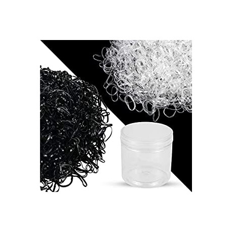 Pack of 2000 Black and Clear Elastic Hair Bands
