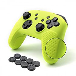 Silicone Case Grip for Nintendo Switch Pro Controller with 4 Pair/8 Pcs Thumbstick Caps, (Yellow)