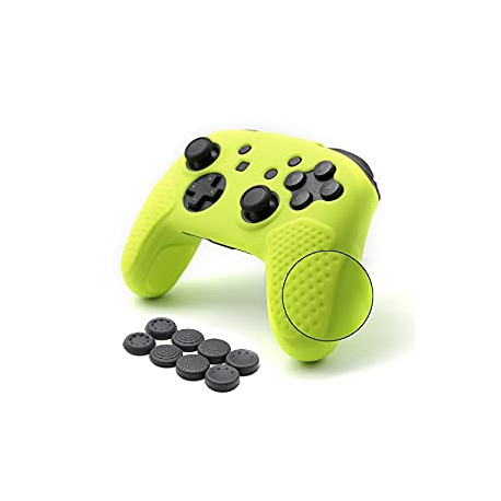 Silicone Case Grip for Nintendo Switch Pro Controller with 4 Pair/8 Pcs Thumbstick Caps, (Yellow)