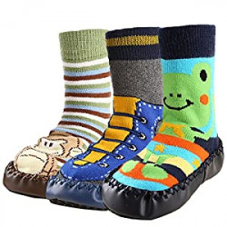 Toddlers Boys Girls Non-Skid Slipper Socks Value Pack [3 Pairs]
