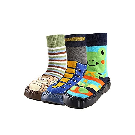 Toddlers Boys Girls Non-Skid Slipper Socks Value Pack [3 Pairs]