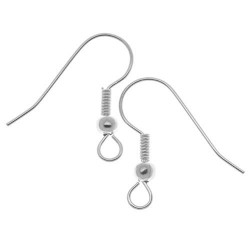 Silver Plated Earring Hooks Wth Ball & Coil (X100)