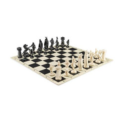 Chess Board B/W- Size 17,3" + Viking Chess Pieces 3,75" B/W