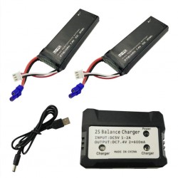 2 X 7.4V 2700mAh 10C Lipo Battery Replacement with 2in1 Battery Charger for Hubsan X4 H501S