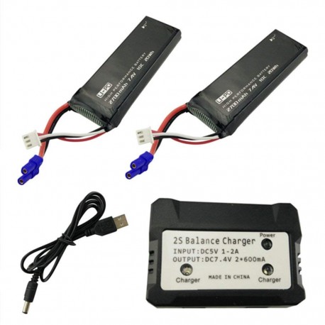 2 X 7.4V 2700mAh 10C Lipo Battery Replacement with 2in1 Battery Charger for Hubsan X4 H501S