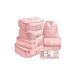 7 Pcs Travel Luggage Packing Organizers Set with Toiletry Bag (Pink)