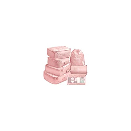 7 Pcs Travel Luggage Packing Organizers Set with Toiletry Bag (Pink)