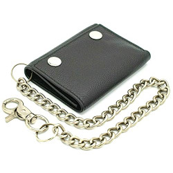 RFID Safe Leather Biker Trifold Chain Wallet