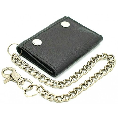 RFID Safe Leather Biker Trifold Chain Wallet