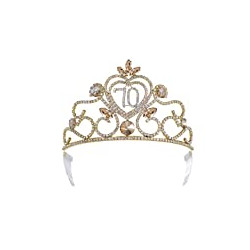Queen 70 Birthday Tiaras Crowns Gold Metal Crystal Women