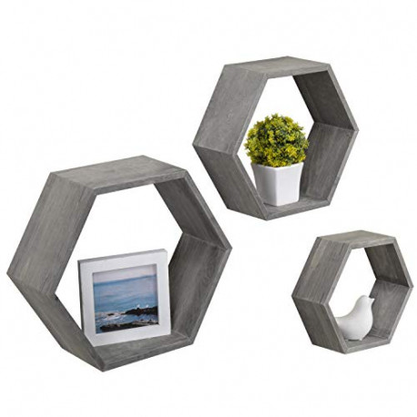 Display Case Wall Shelves with Hexagonal Shape, Set of 3