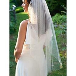 Echo Auto- Hands-free Alexa2 Tiers Bride Wedding Veil 47" Short Fingertip Length