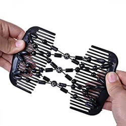 Women Magic Hair Combs Wood Beaded Stretch Double