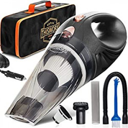 Car Vacuum Cleaner - Portable, High Power, Mini Handheld Vacuum w/ 3 Attachments, 16 Ft Cord & Bag - 12v