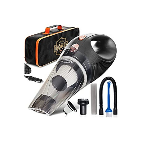 Car Vacuum Cleaner - Portable, High Power, Mini Handheld Vacuum w/ 3 Attachments, 16 Ft Cord & Bag - 12v