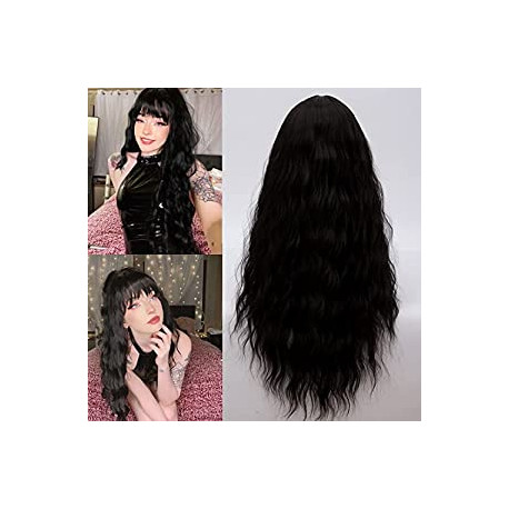 Black Wigs, Long Black Wig with Bangs