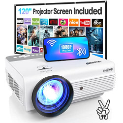 1080P WiFi Bluetooth Projector, VISOUD 9500L with 120'' Screen Portable Outdoor