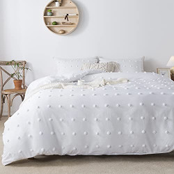 White Tufted Dot Duvet Cover Queen Size (90x90 inch), 3 Pieces