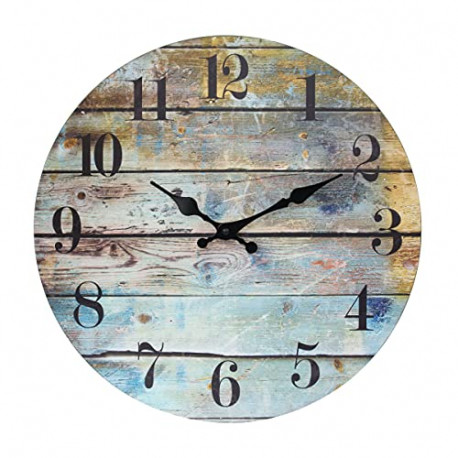 Vintage Farmhouse Wooden 14 Inch Round Battery Operated Hanging Wall Clock