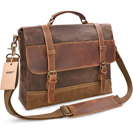 Mens Messenger Bag Waterproof Canvas Leather Computer Laptop Bag 15.6