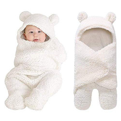 Cute Newborn Baby Boys Girls Blankets Plush Swaddle Blankets White