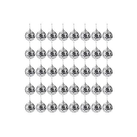 40 Pack Mirror Disco Ball, 2 Inch Silver Hanging Disco Light Mirror Ball