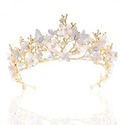 Crystal Butterfly Wedding Crowns Gold Rhinestone Tiaras