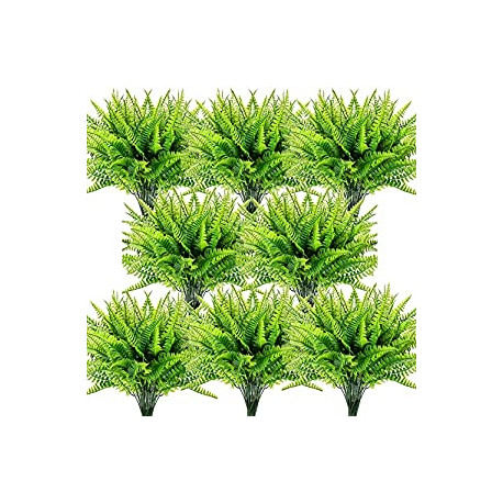 Pack 3 of Artificial Ferns for Outdoors Fake Fern Plant Faux 8pcs