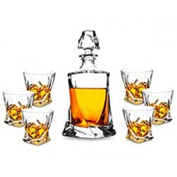 Whiskey Decanter Set with Glass, Crystal Liquor Decanter with 6 Old Fashioned Glasses