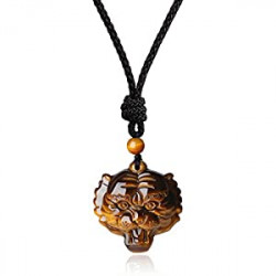 Obsidian Tiger Eye Stone Tiger Pendant Necklace