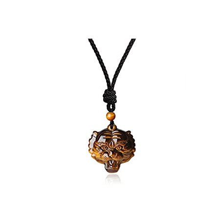 Obsidian Tiger Eye Stone Tiger Pendant Necklace