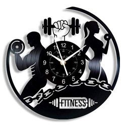 Wall Clock 12" LP Black Vinyl Record Art Bodybuilding Decor