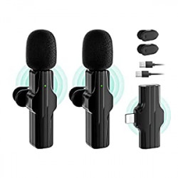 2 Pcs Wireless Lavalier Microphone, Clip on Microphone for iPhone iPad