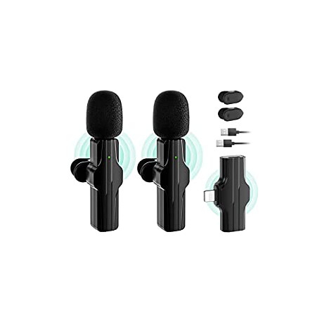 2 Pcs Wireless Lavalier Microphone, Clip on Microphone for iPhone iPad